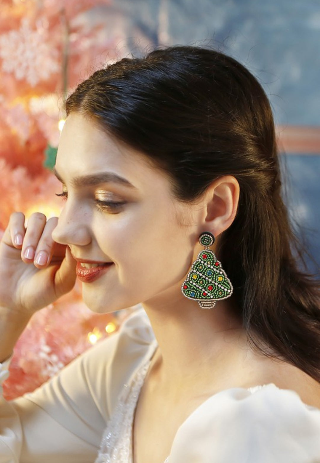 Beaded Christmas Tree Earrings