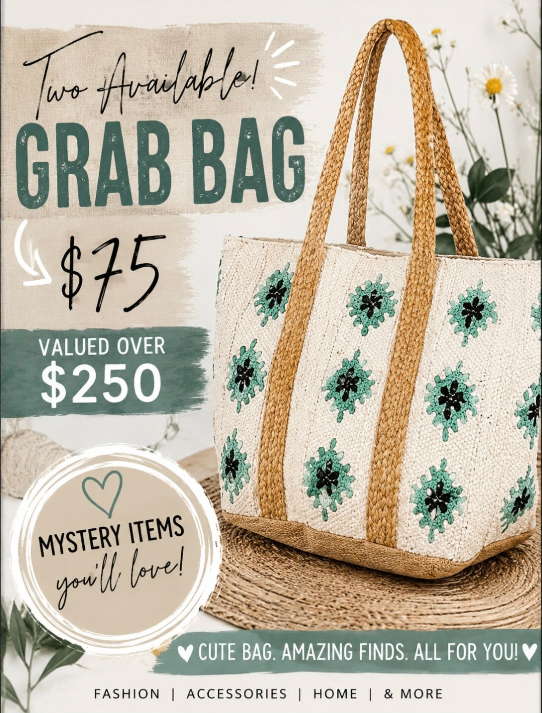 $75 woven tote - mystery bag