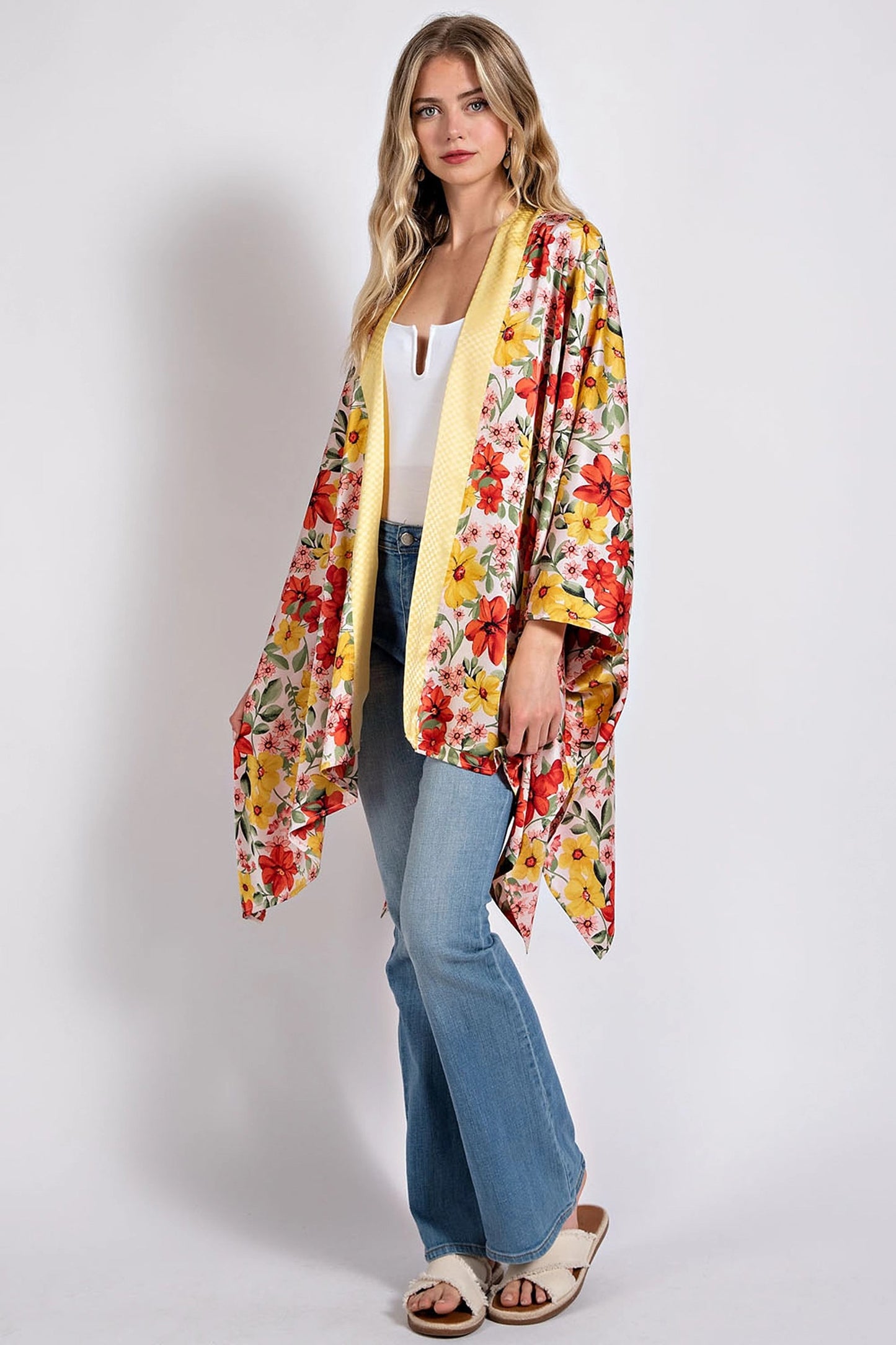 Floral Print Kimono with Side Slits