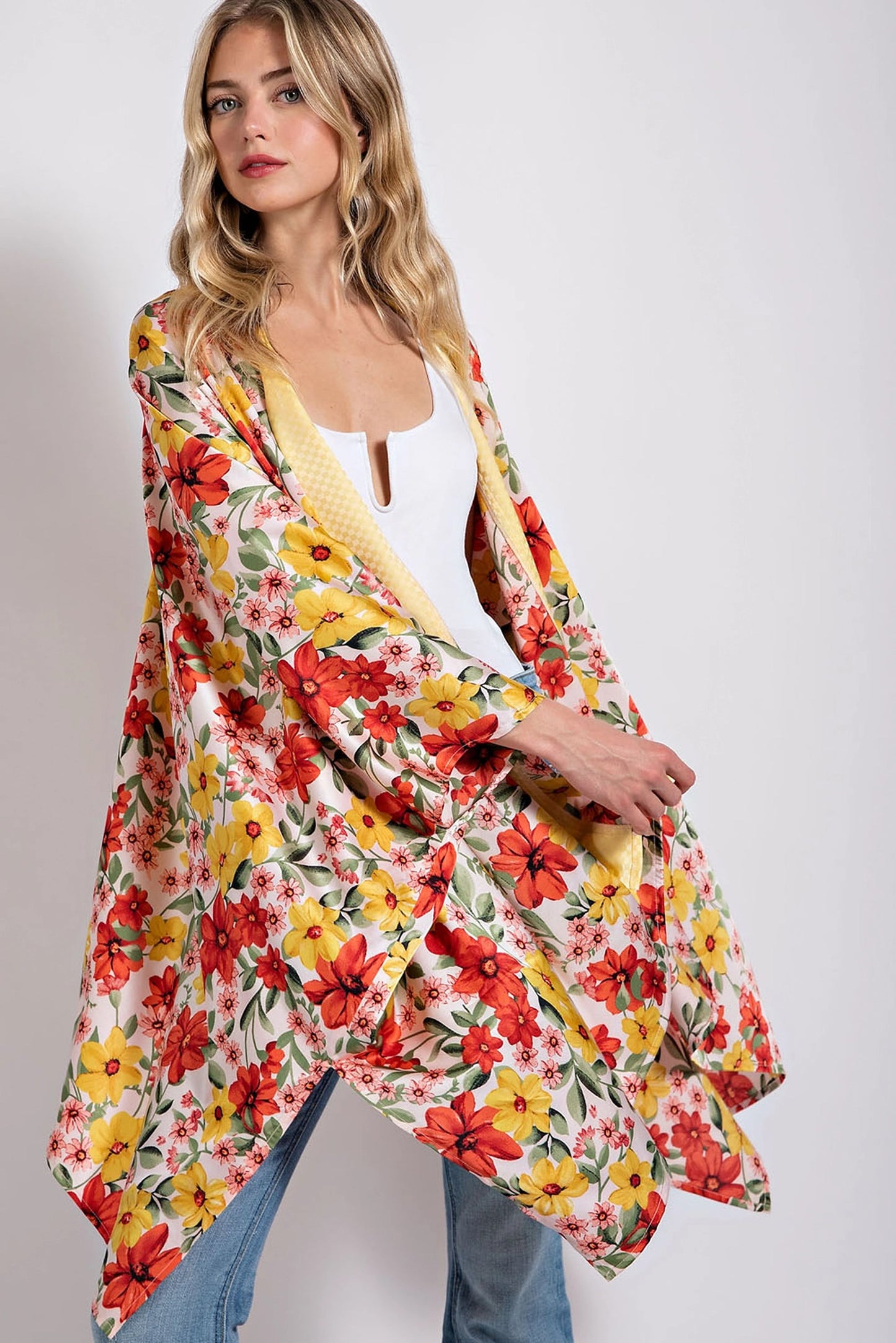 Floral Print Kimono with Side Slits