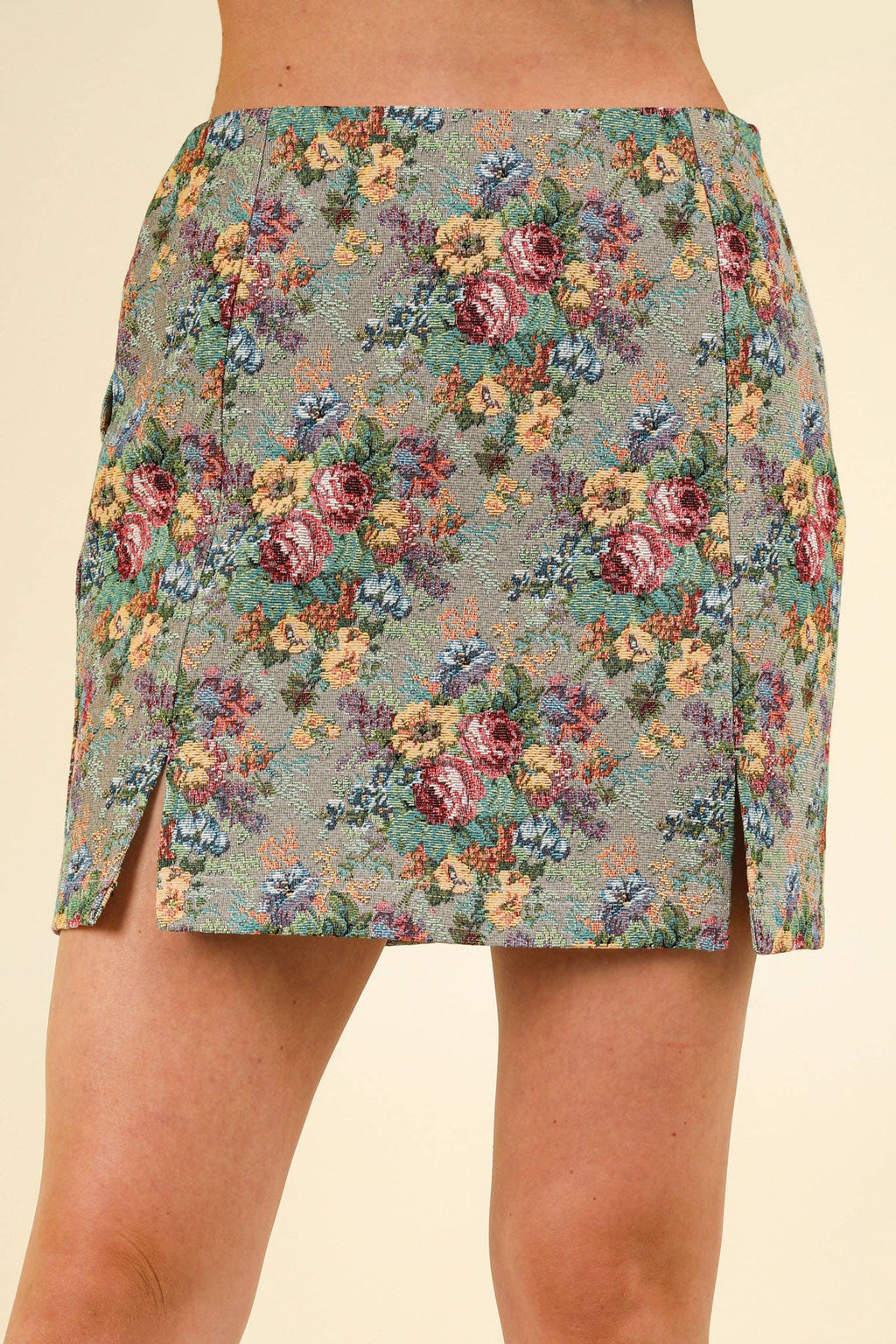 Floral Jacquard Fabric Mini Skirt