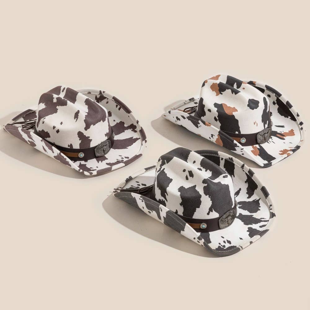 Cow Print Western Long Horn Strap Cowboy Hat
