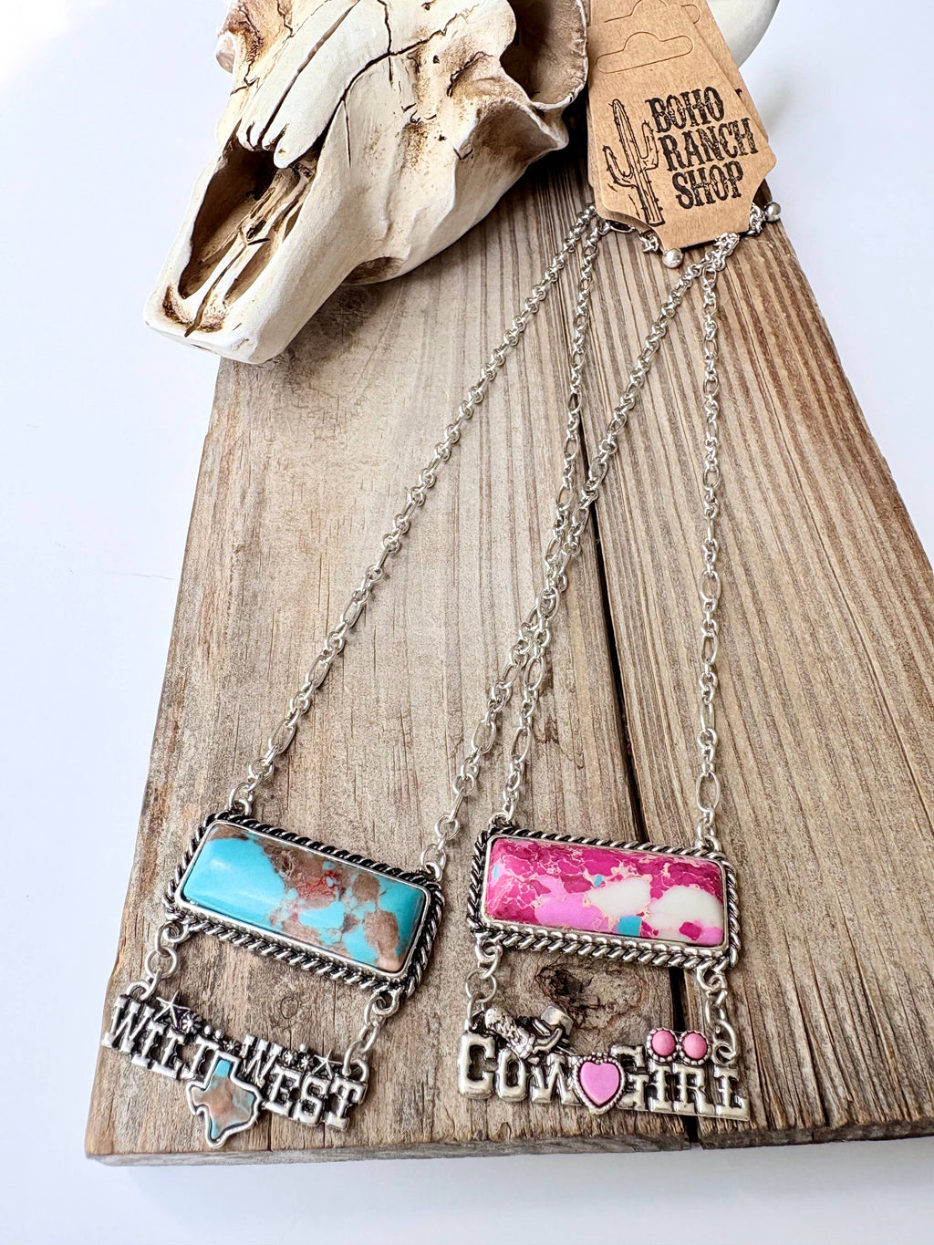 Western WILDWEST, COWGIRL Stone Drop Pendant Necklace