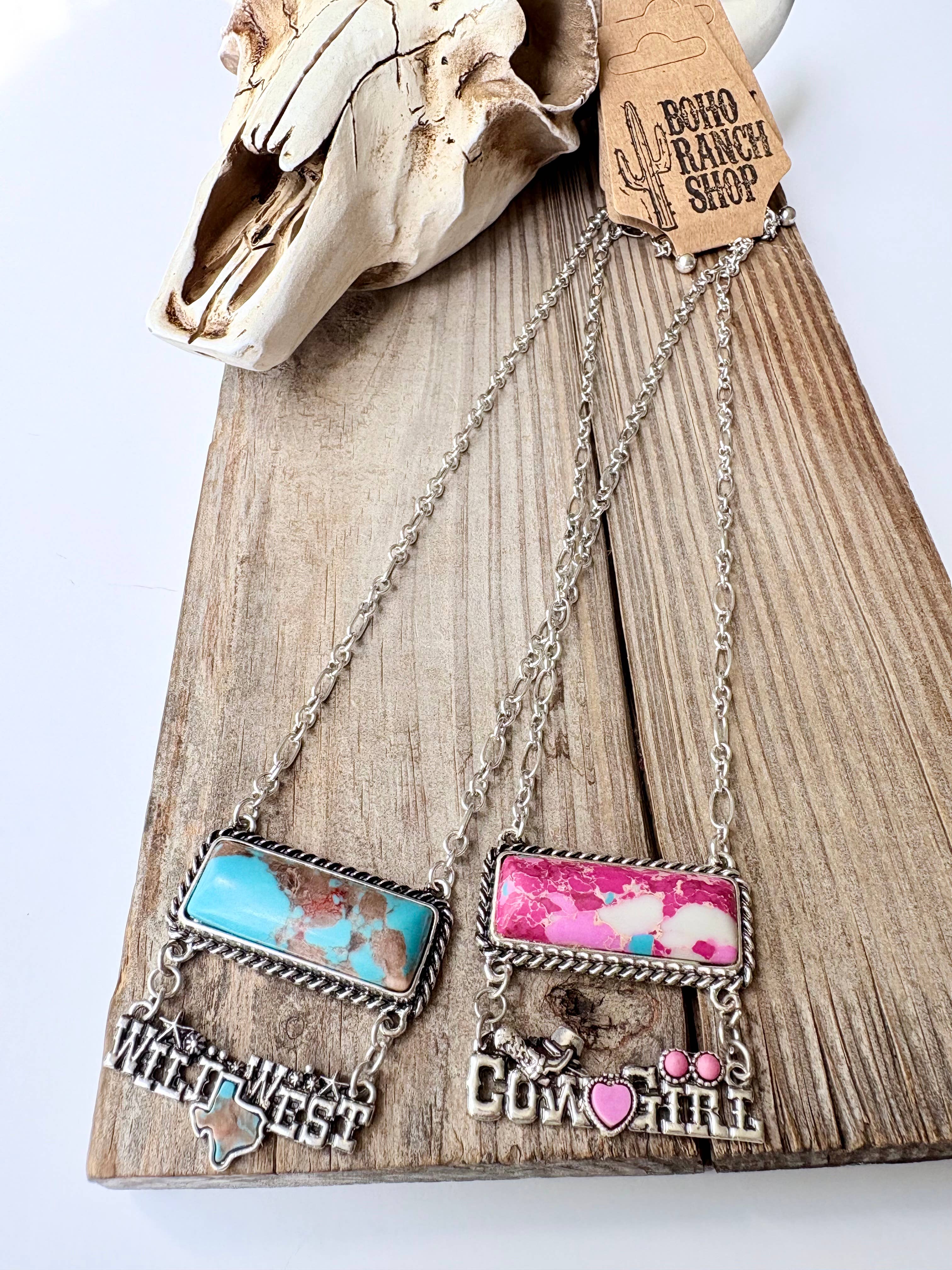 Western WILDWEST, COWGIRL Stone Drop Pendant Necklace