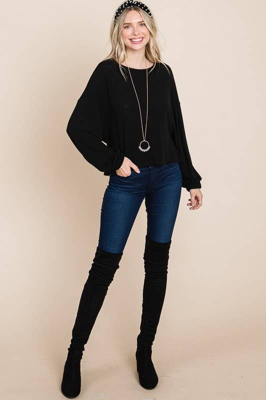 ETK-8582-PL Plus Size Solid Ruched Back Casual Top