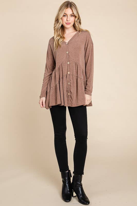 ETK-8529 Solid Swing Button Up Tunic Top