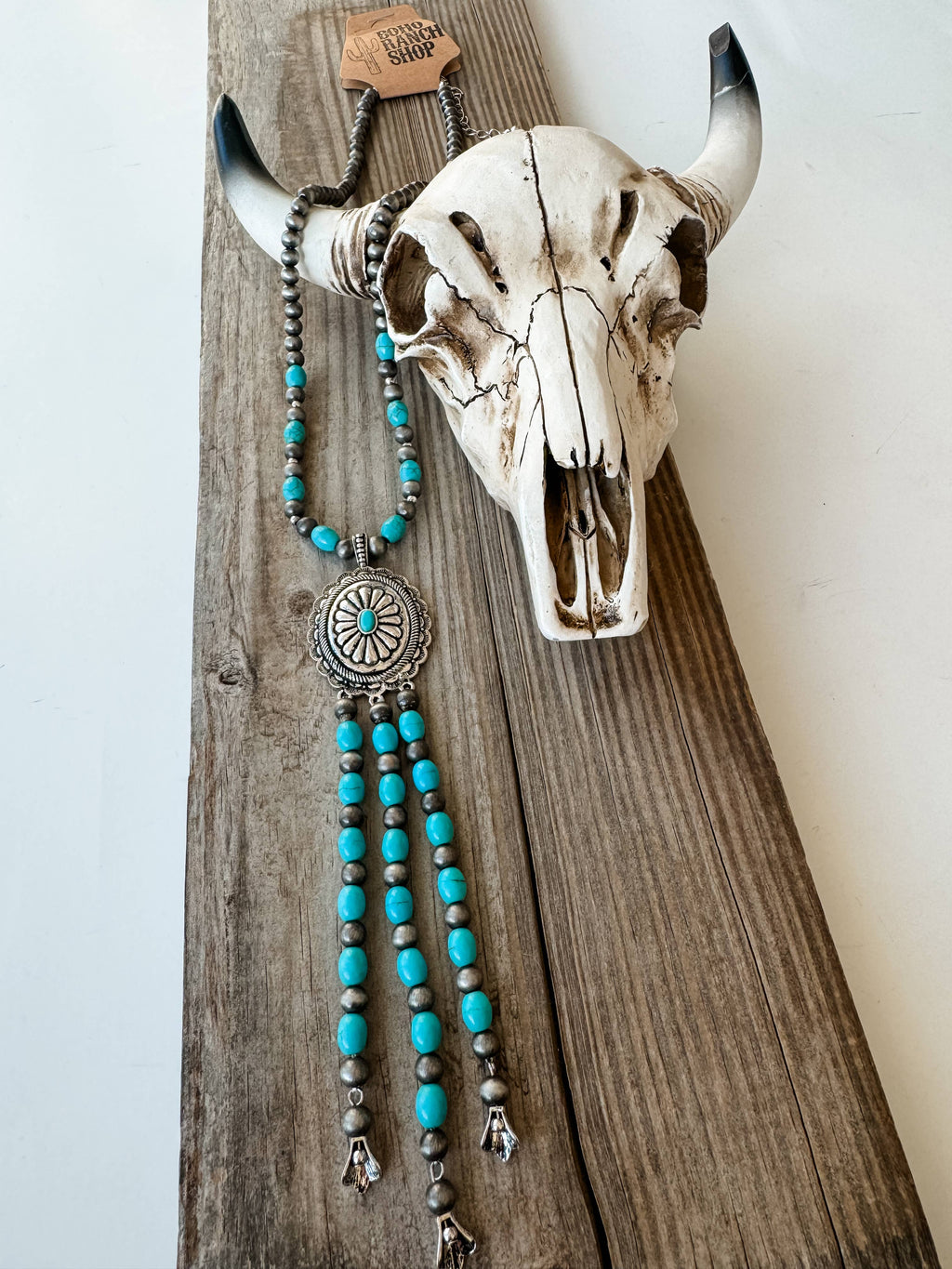 20” Concho Pendant with Bead Tassel Necklace