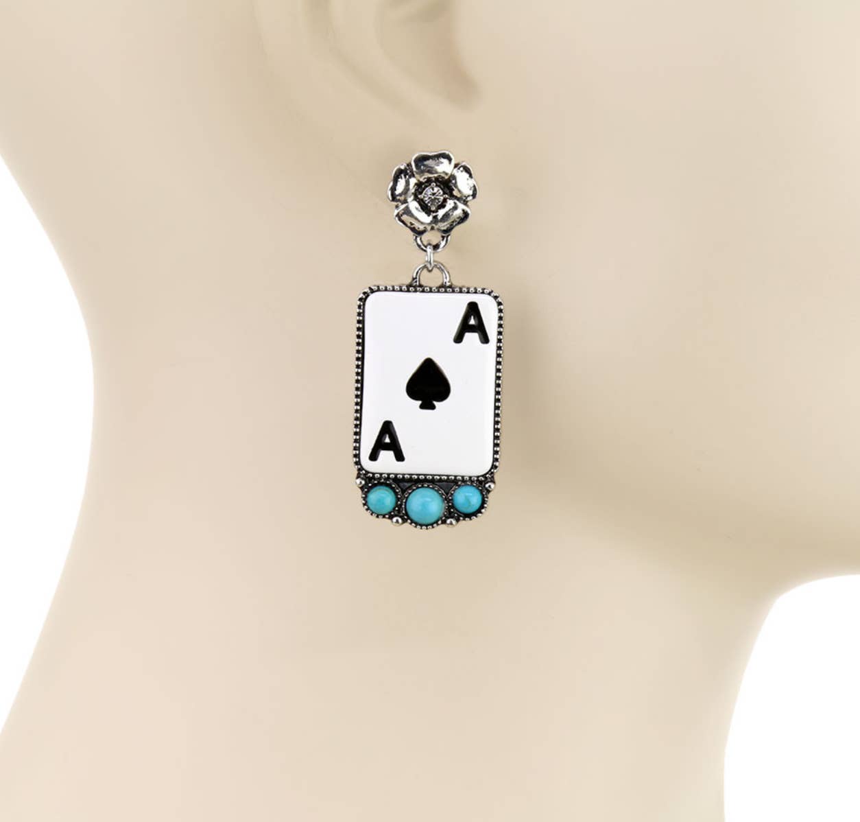 Ace of Spades Stone Stud Dangle Earrings