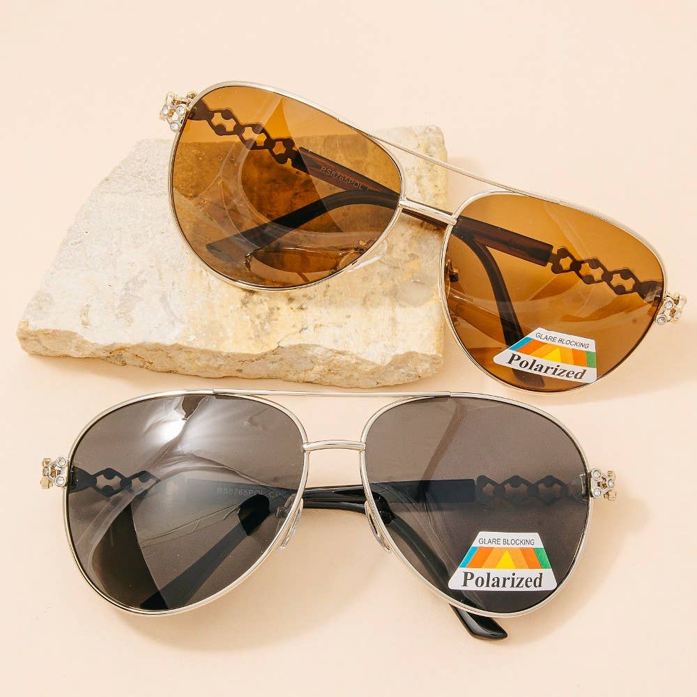 Polarized Crystal-Temple Aviator Sunglasses
