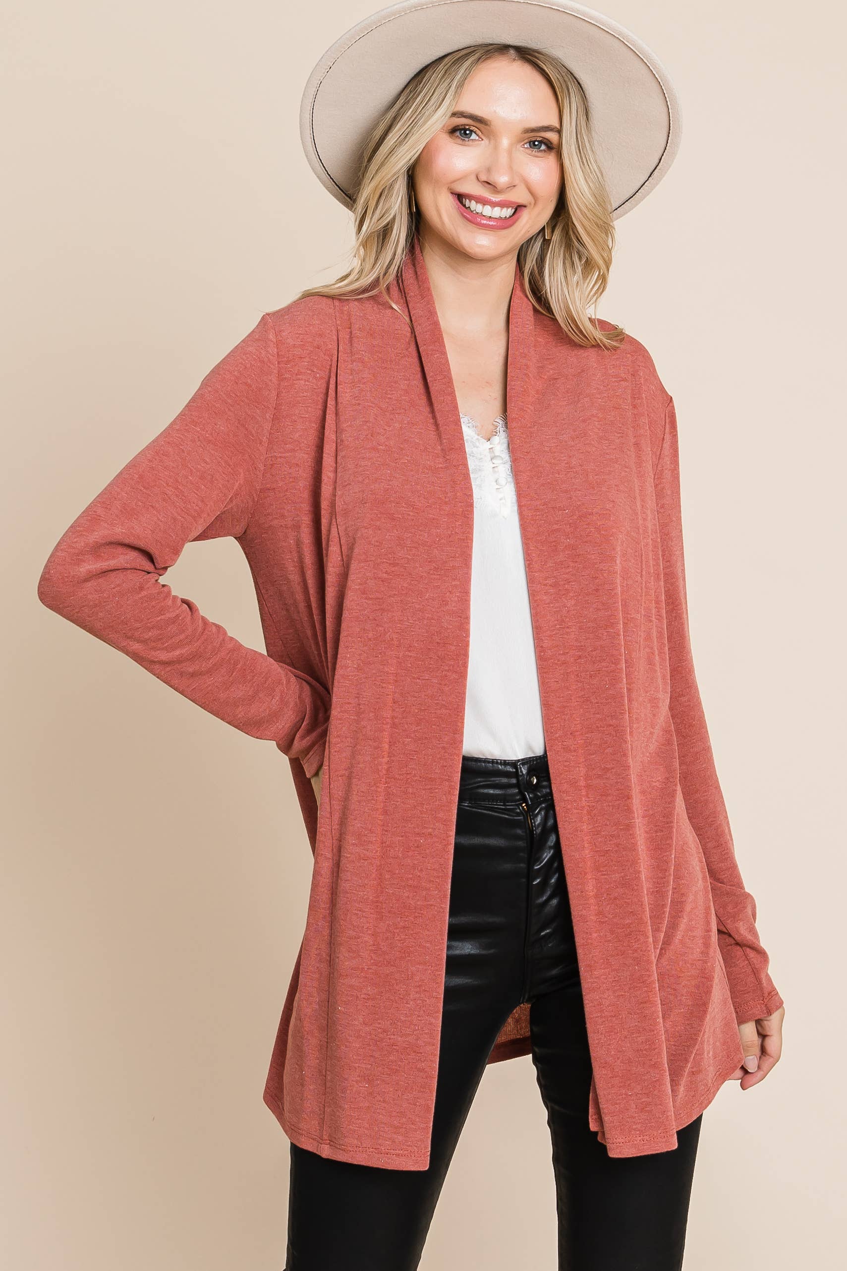 ETK-8867 Soft Solid Open Front Cardigan