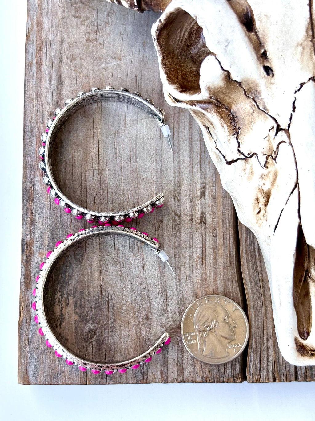 2" Western Style Stone Stud Open Hoop Earrings