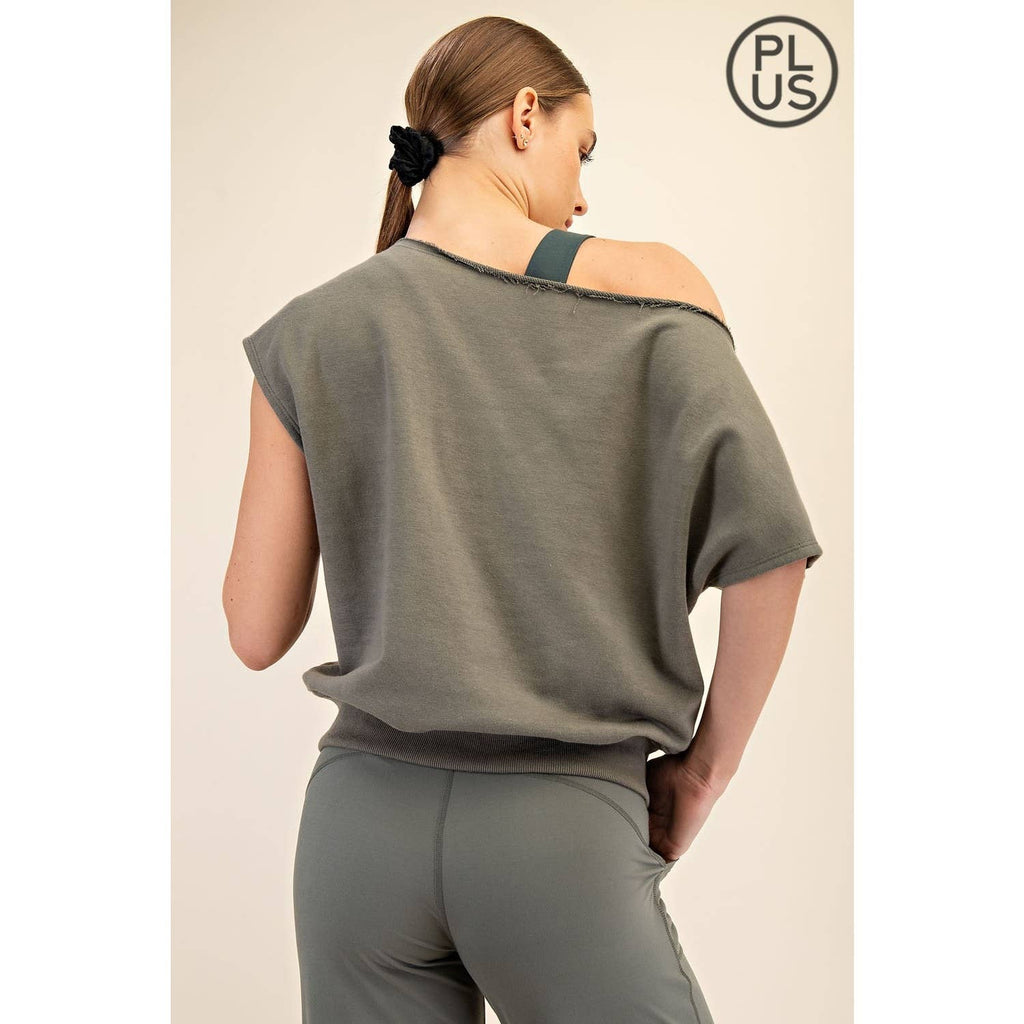 PLUS SIZE FRENCH TERRY OFF SHOULDER TOP