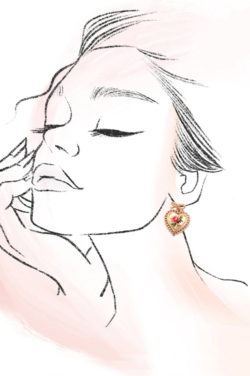 ROSE CERAMIC PORCELAIN BOW DROP EARRINGS