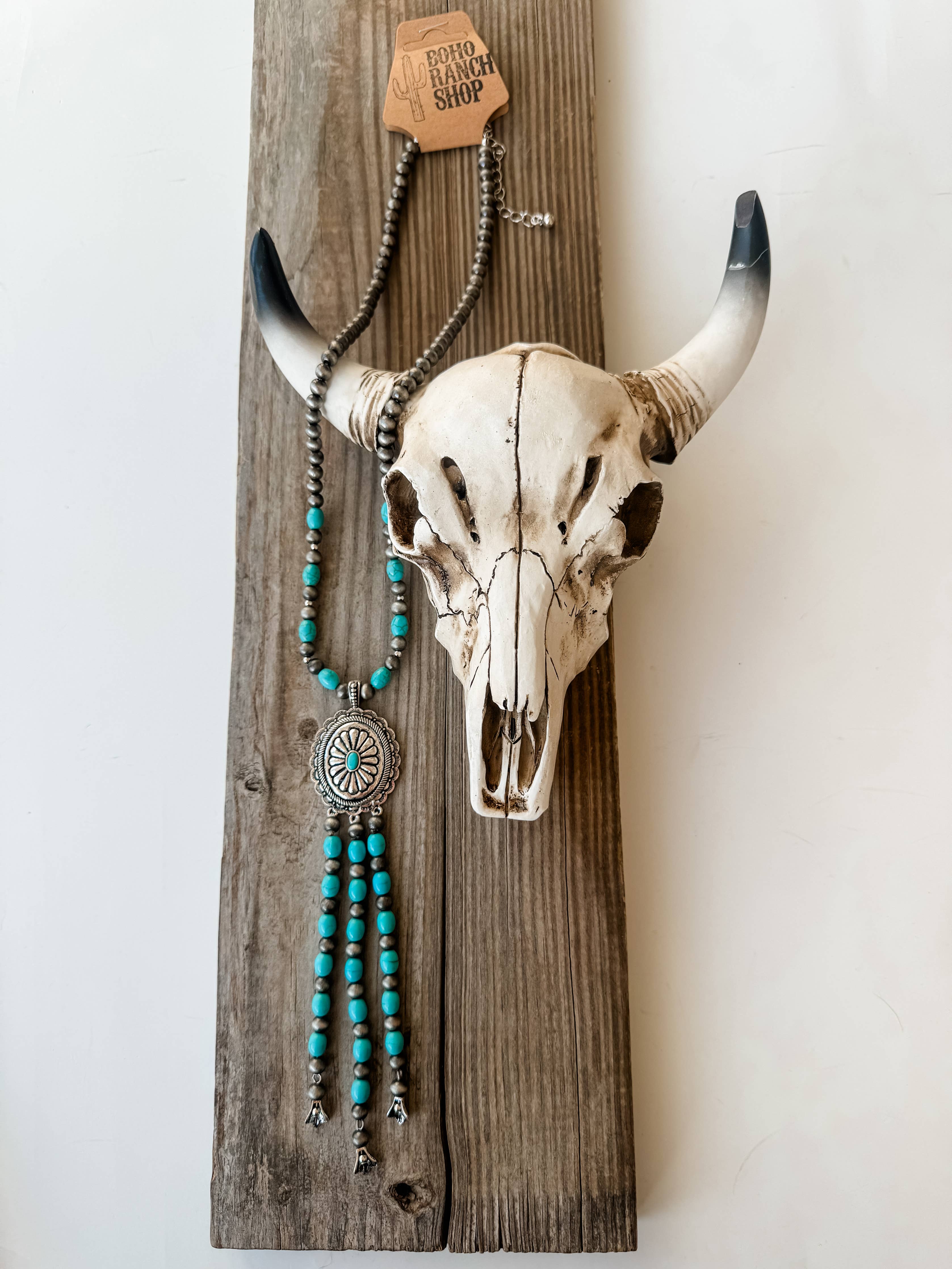 20” Concho Pendant with Bead Tassel Necklace