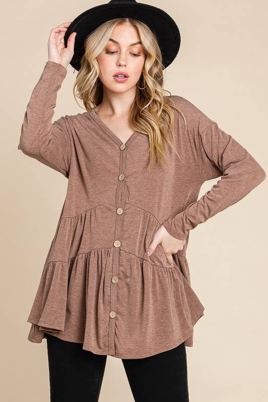 ETK-8529 Solid Swing Button Up Tunic Top