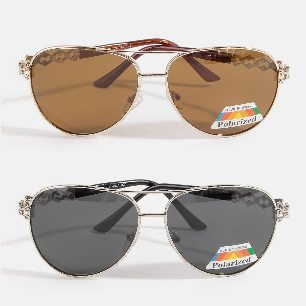 Polarized Crystal-Temple Aviator Sunglasses