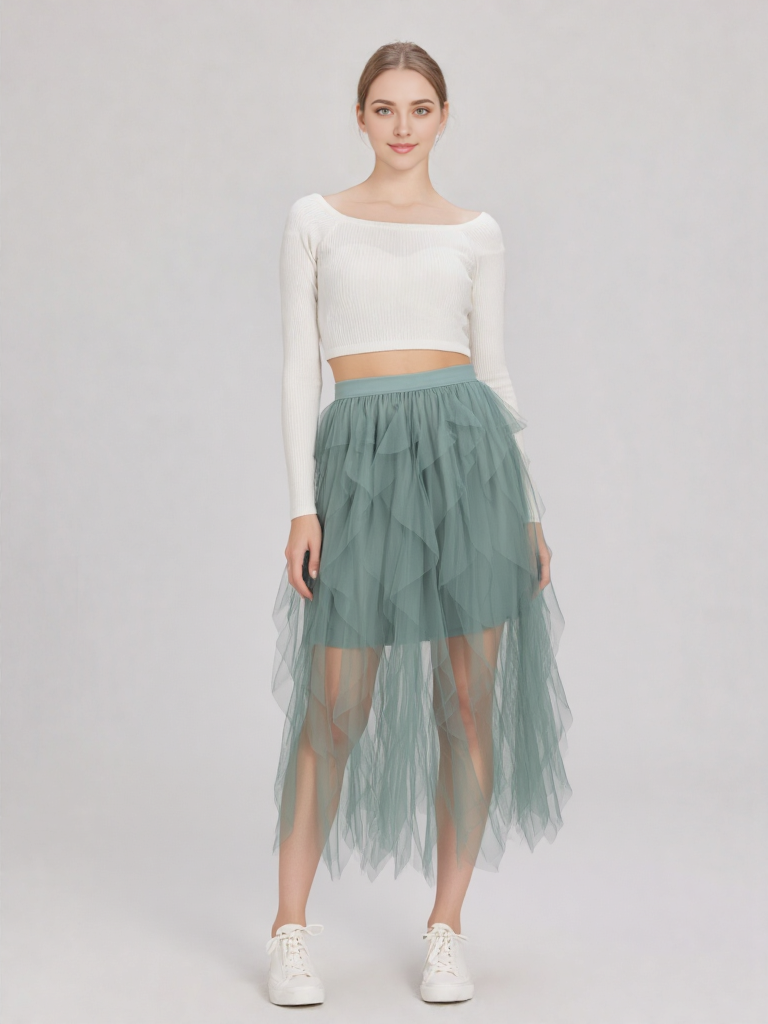 Layered Tulle Midi Skirt