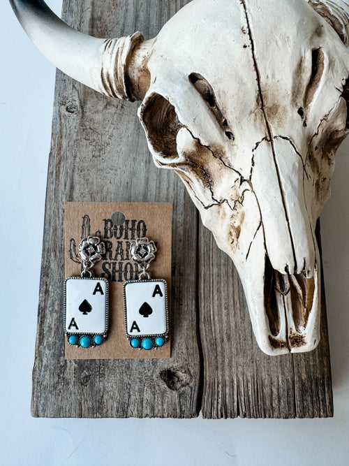 Ace of Spades Stone Stud Dangle Earrings