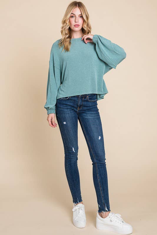 ETK-8582-PL Plus Size Solid Ruched Back Casual Top