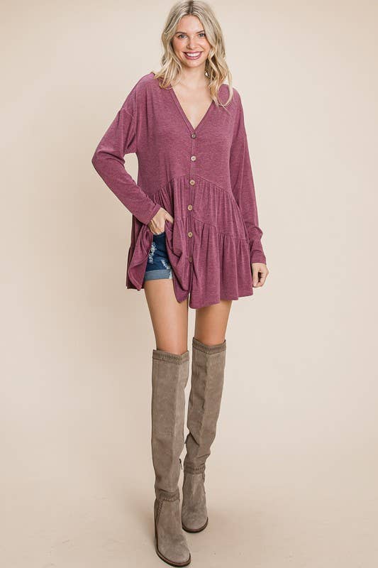 ETK-8529 Solid Swing Button Up Tunic Top