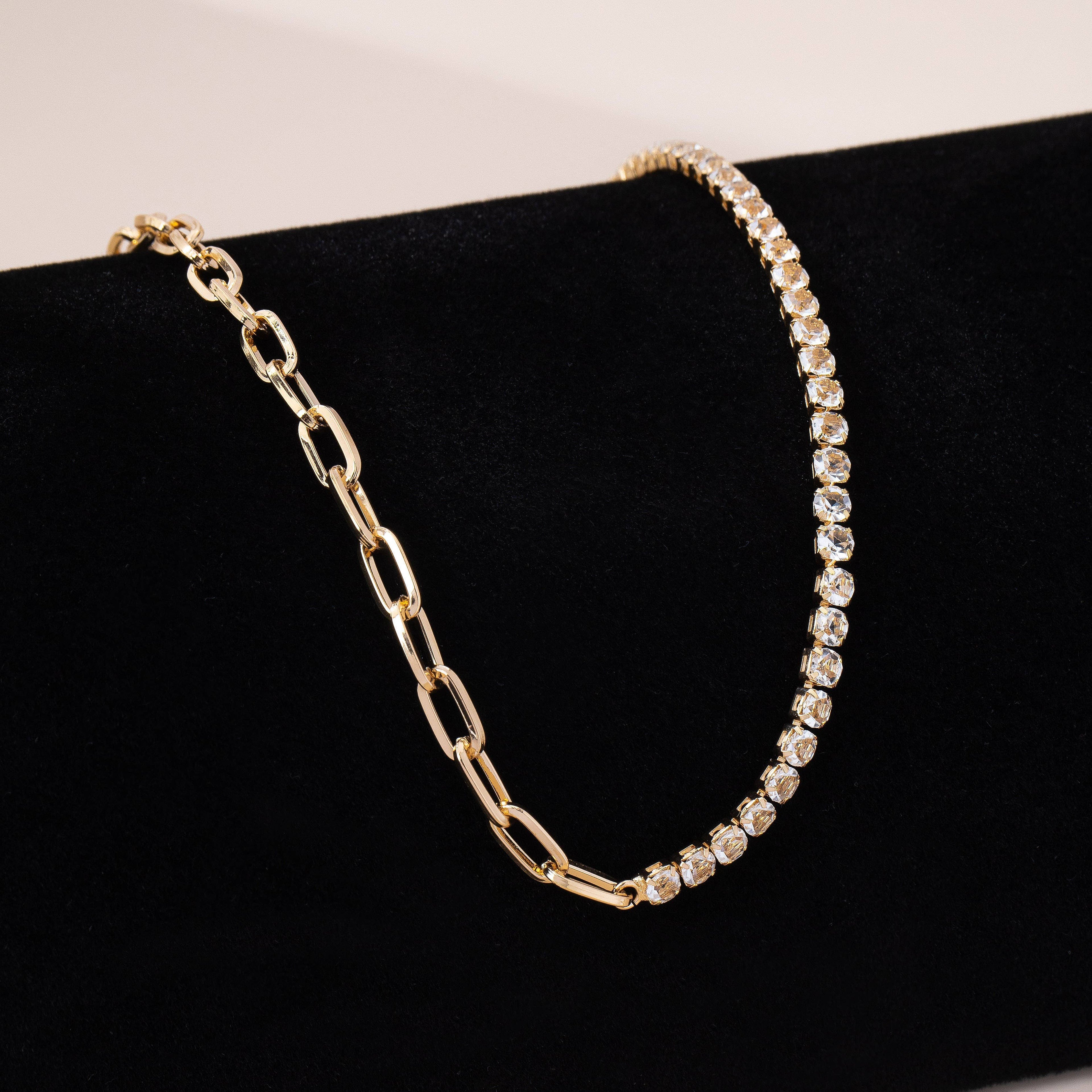 Dual Necklace-Half Rhinestones & Half Link Chain