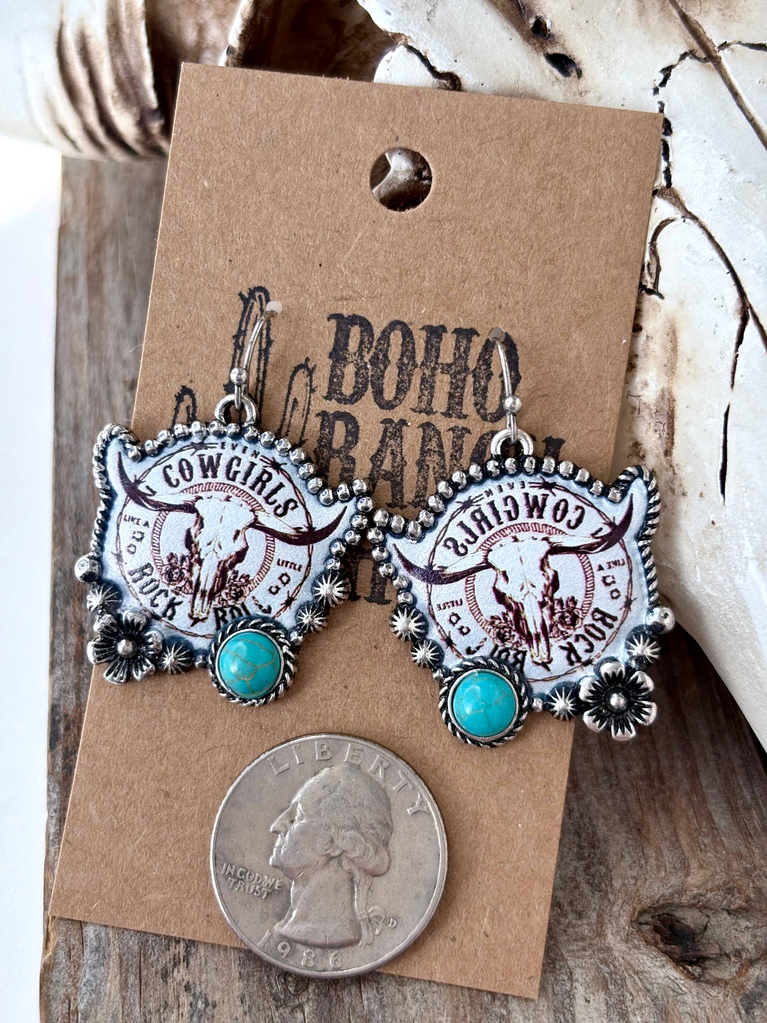 Western Style Cowgirl Pendant Dangle Earrings