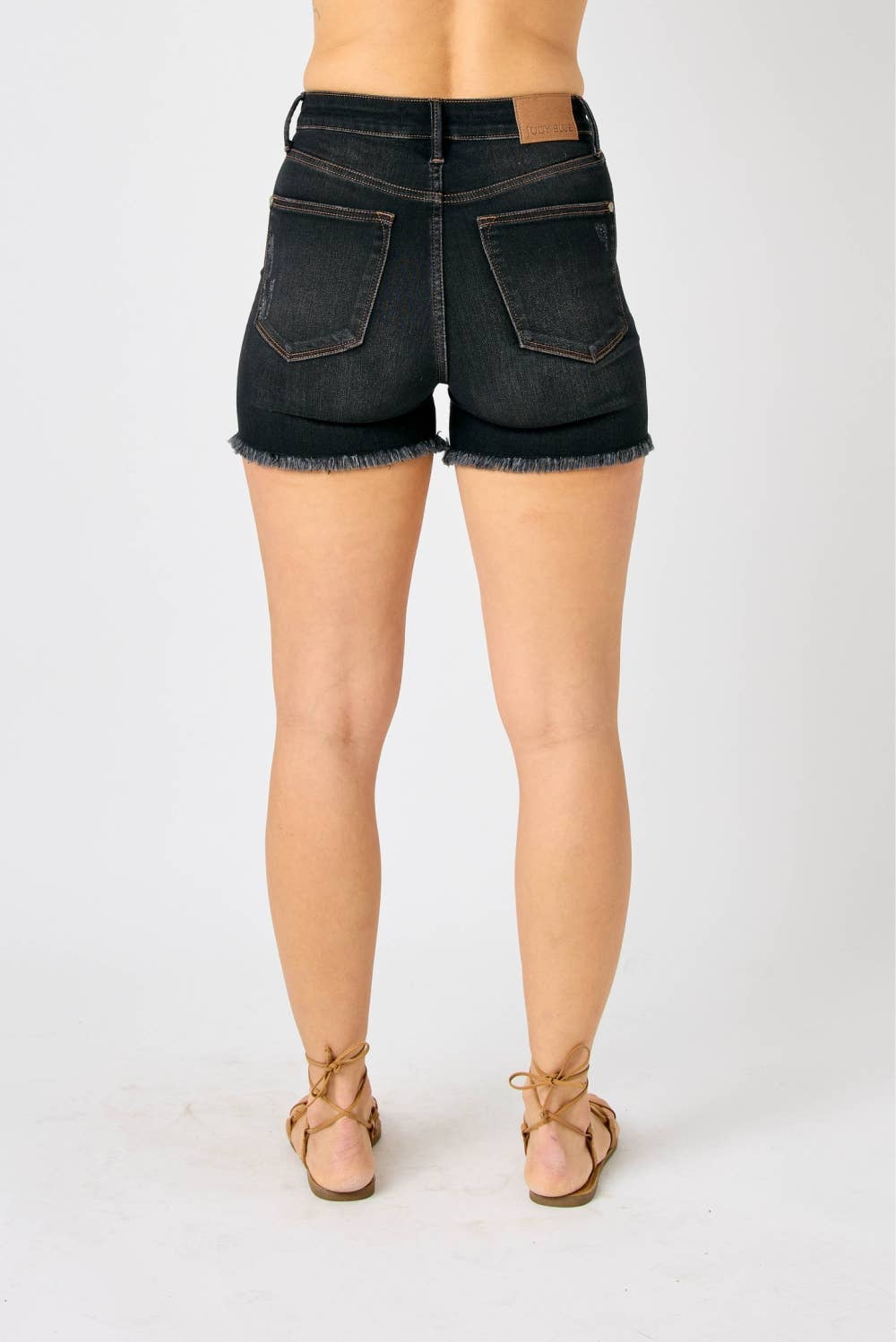 HW Tummy Control Fray Hem Shorts - (XL Only)