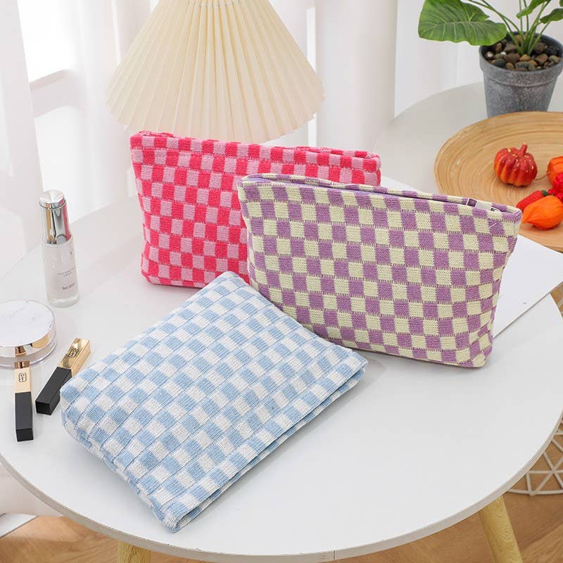 TRAVEL GINGHAM CHECKER MAKEUP COSMETIC POUCH BAG | 40P528