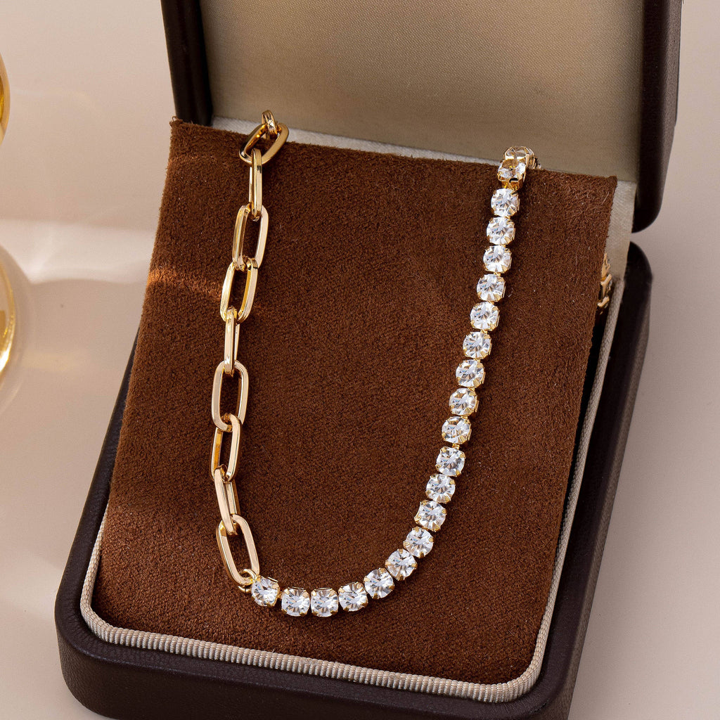 Dual Necklace-Half Rhinestones & Half Link Chain