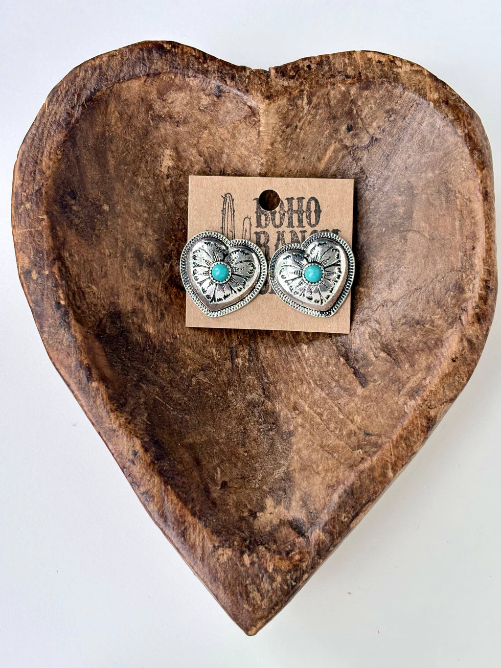 Western Style Heart Turquoise Stone Stud Earrings