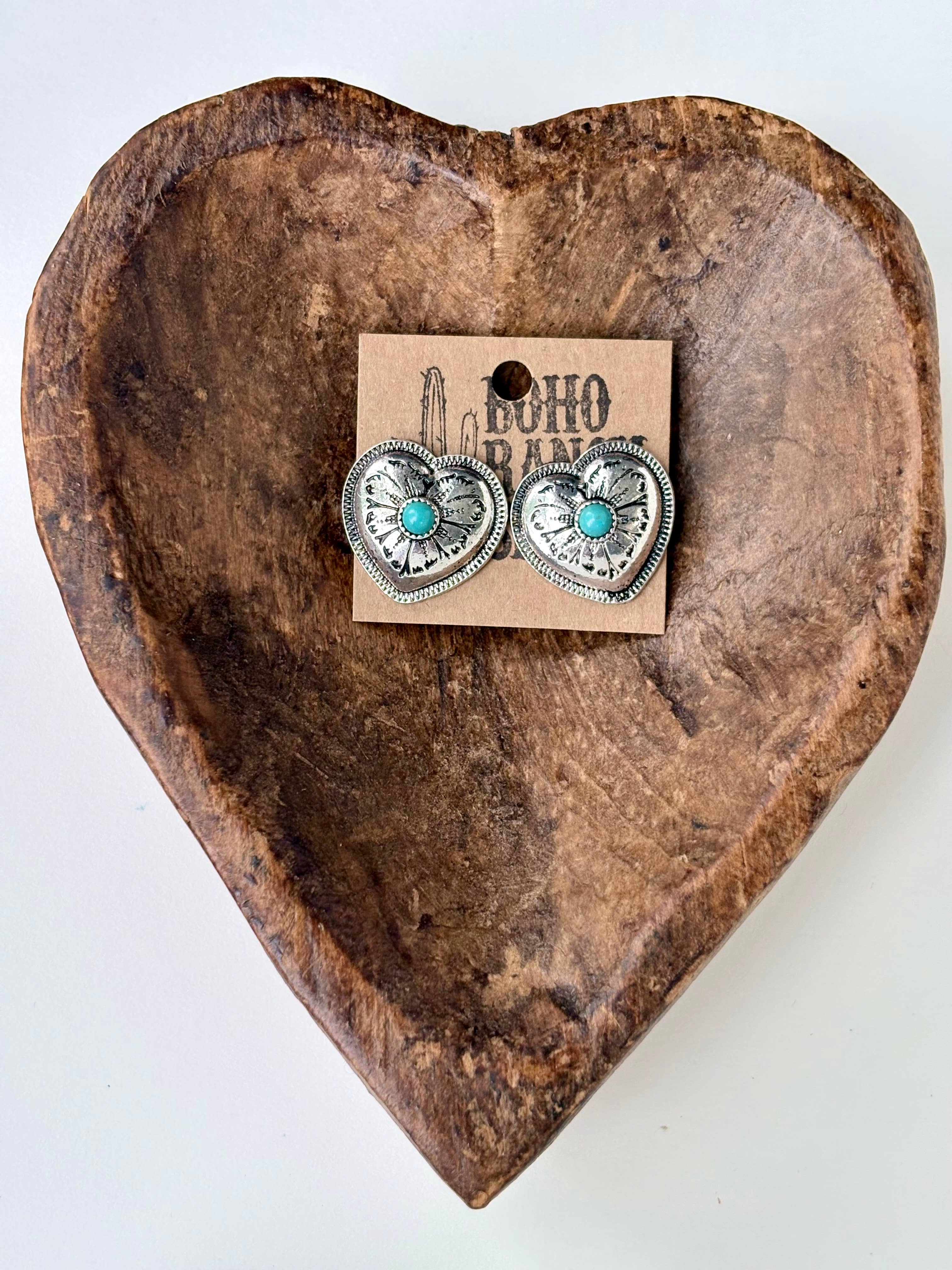 Western Style Heart Turquoise Stone Stud Earrings