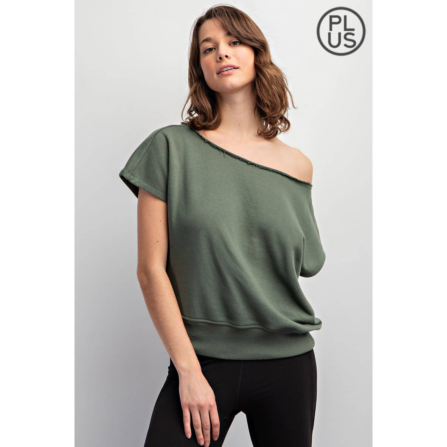 PLUS SIZE FRENCH TERRY OFF SHOULDER TOP