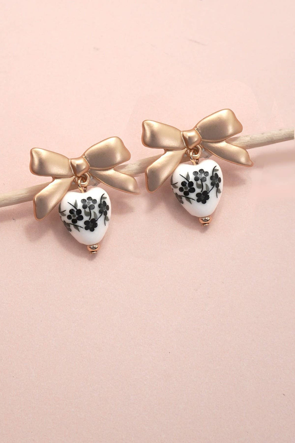 VINTAGE PORCELAIN FLORAL BOW DROP EARRINGS