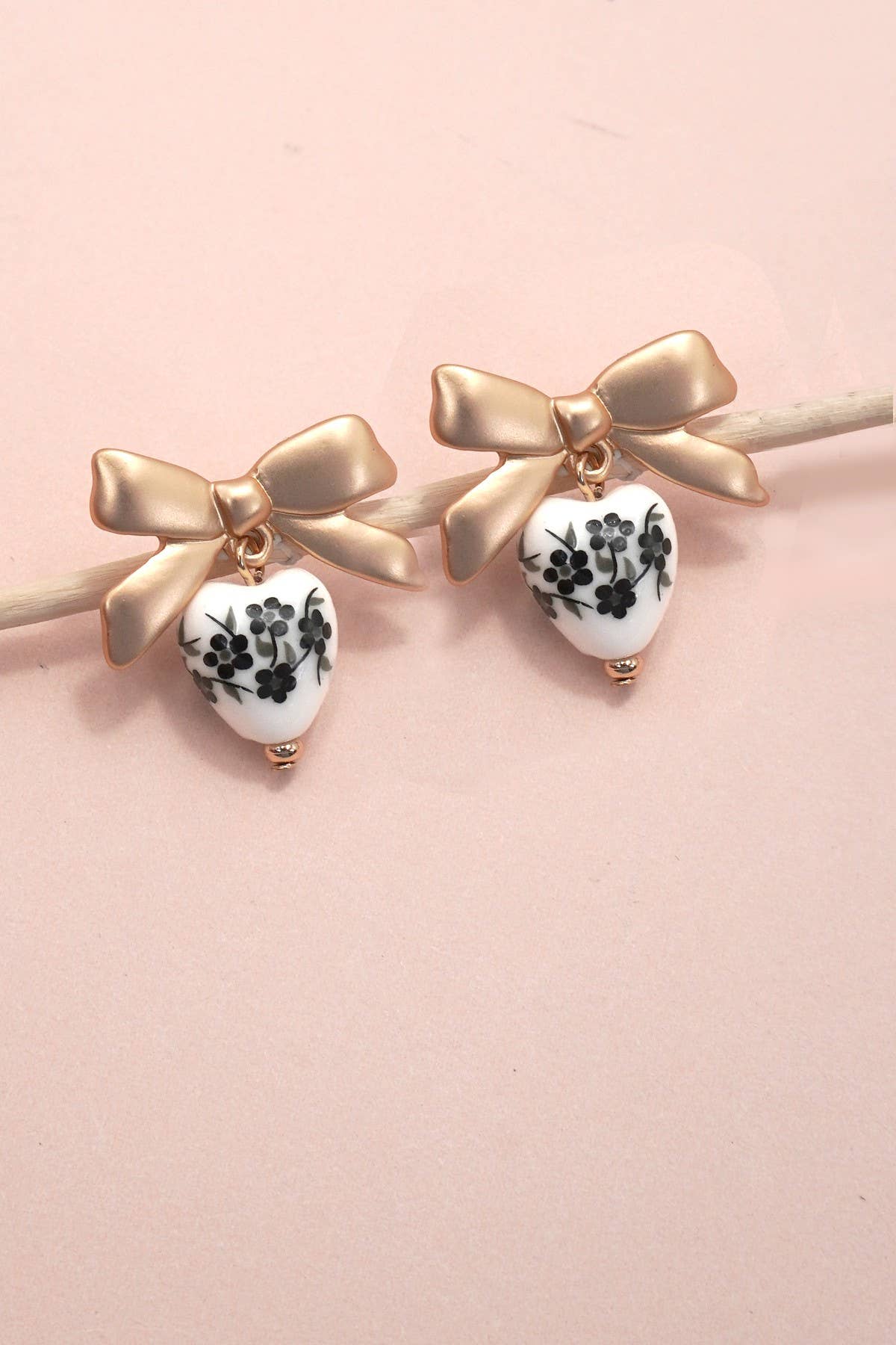 VINTAGE PORCELAIN FLORAL BOW DROP EARRINGS