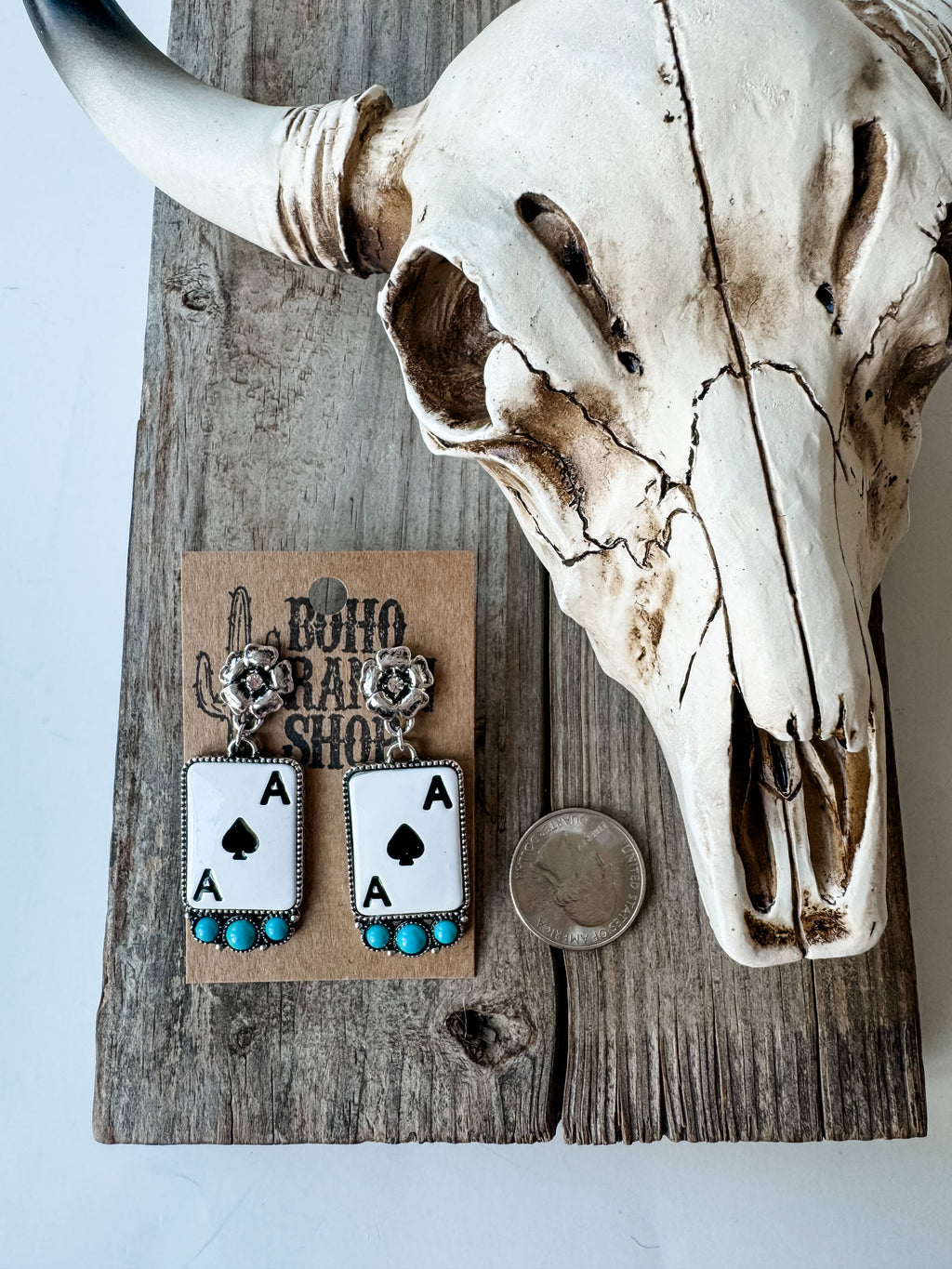 Ace of Spades Stone Stud Dangle Earrings
