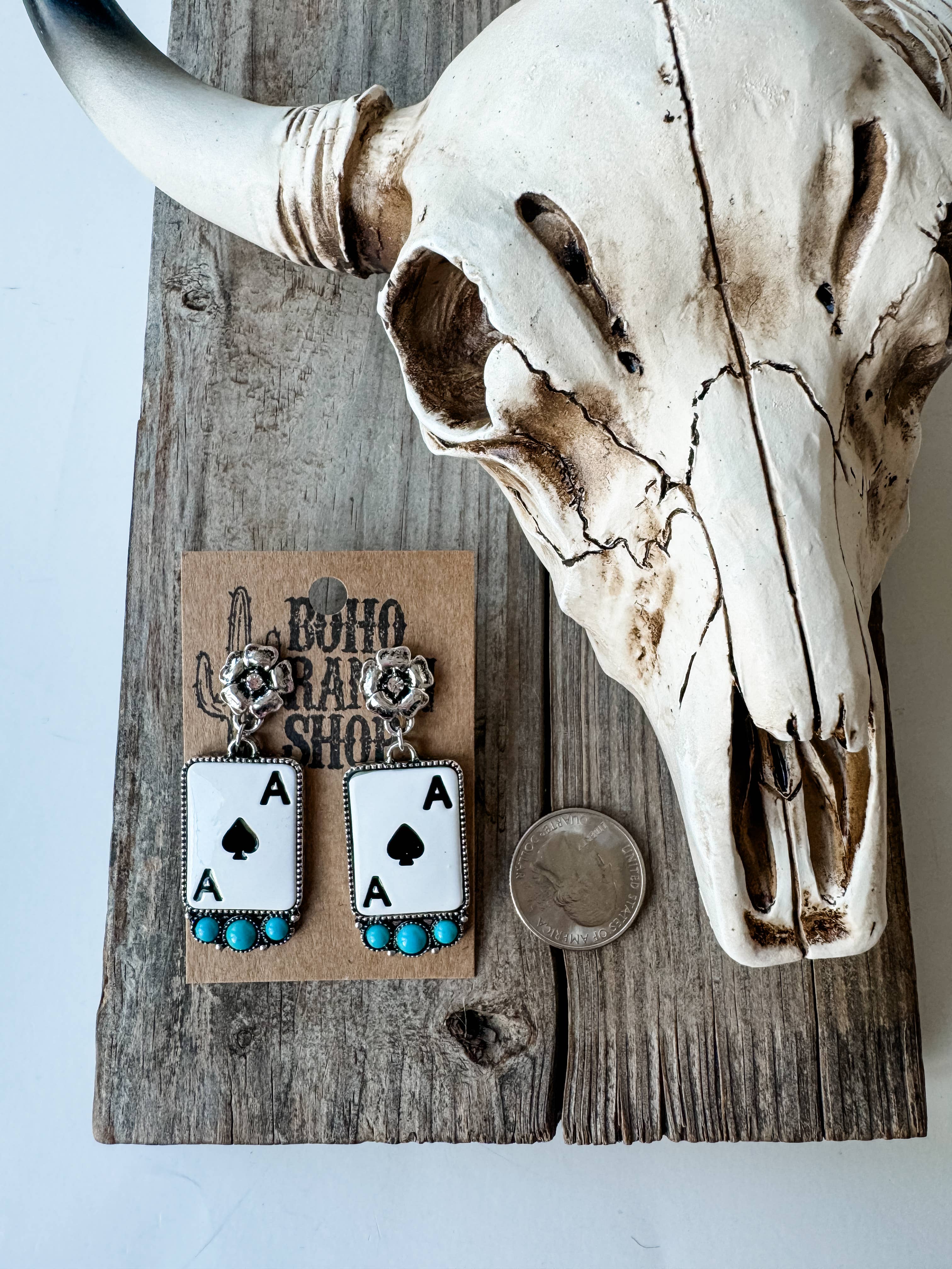 Ace of Spades Stone Stud Dangle Earrings