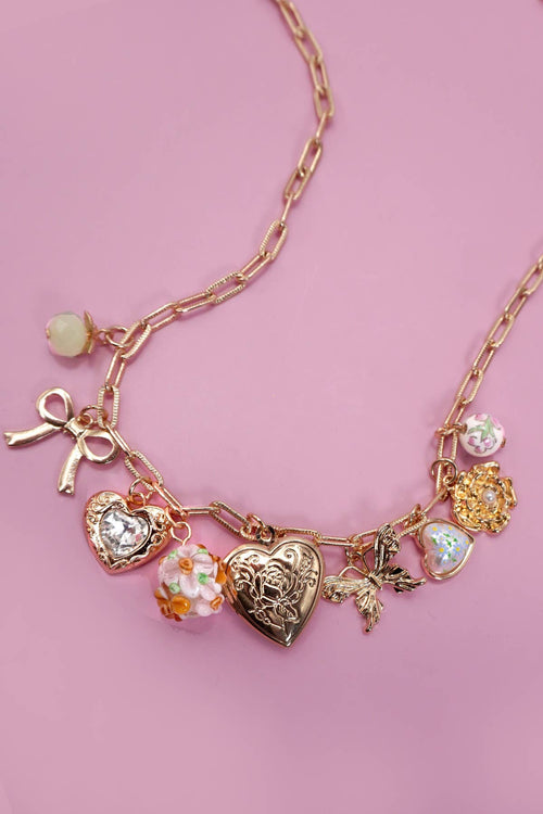 CHARM NECKLACE-HEART LOCKET BUTTERFLY
