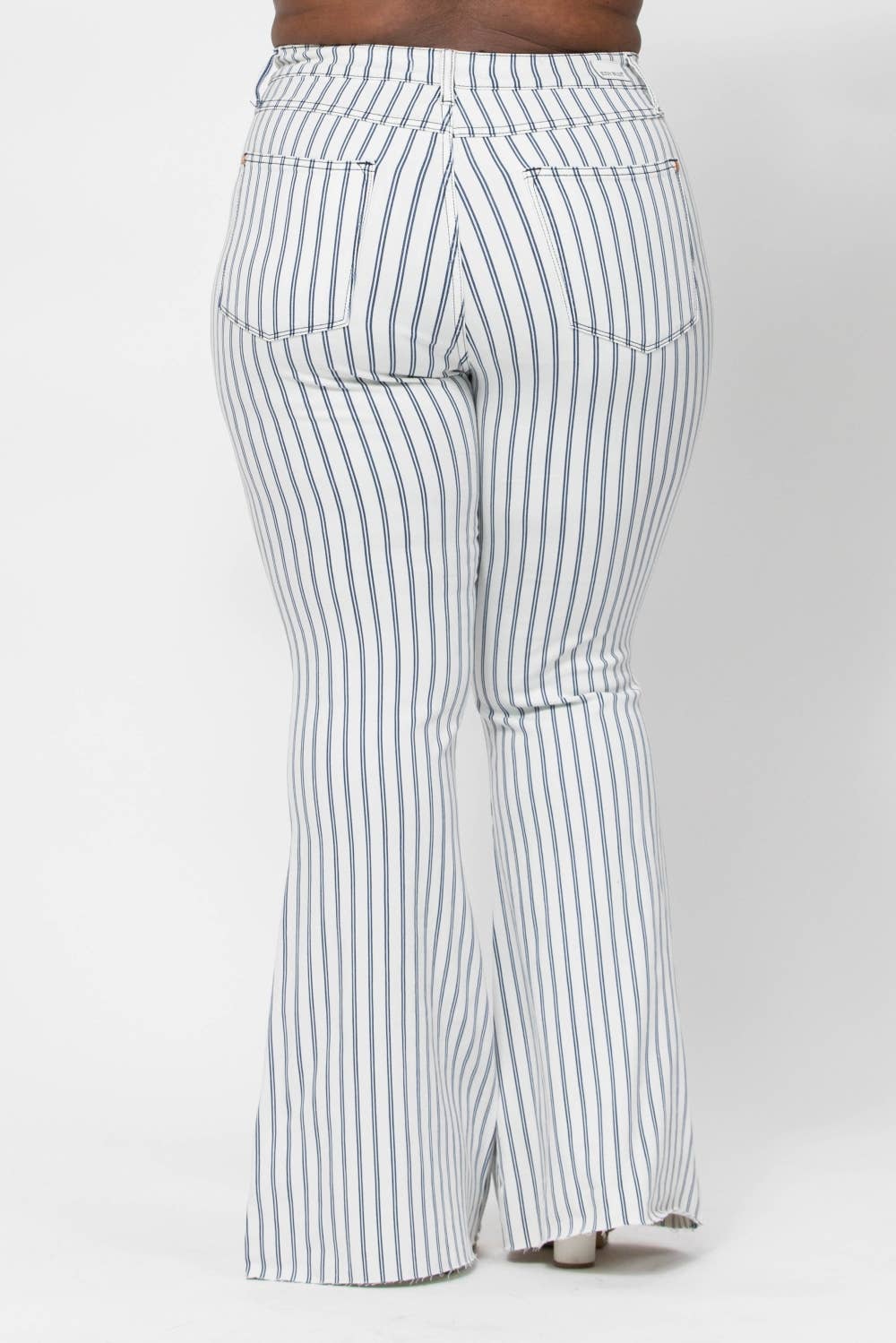 HI-WAIST SUPER FLARE WHITE PIN STRIPE JUDY BLUE