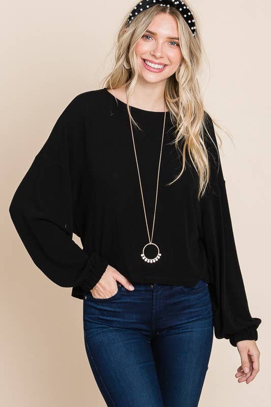 ETK-8582-PL Plus Size Solid Ruched Back Casual Top