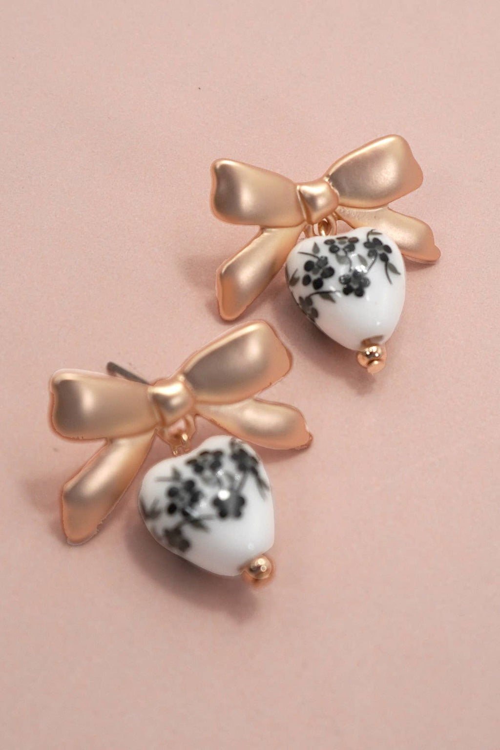 VINTAGE PORCELAIN FLORAL BOW DROP EARRINGS