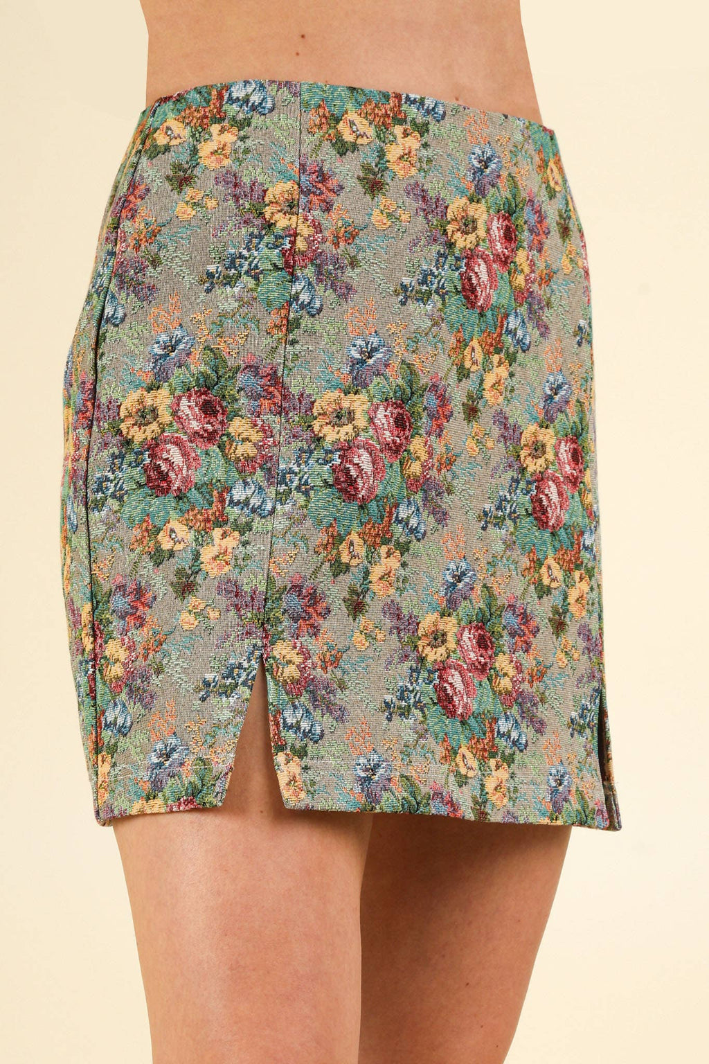 Floral Jacquard Fabric Mini Skirt
