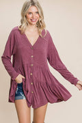 ETK-8529 Solid Swing Button Up Tunic Top