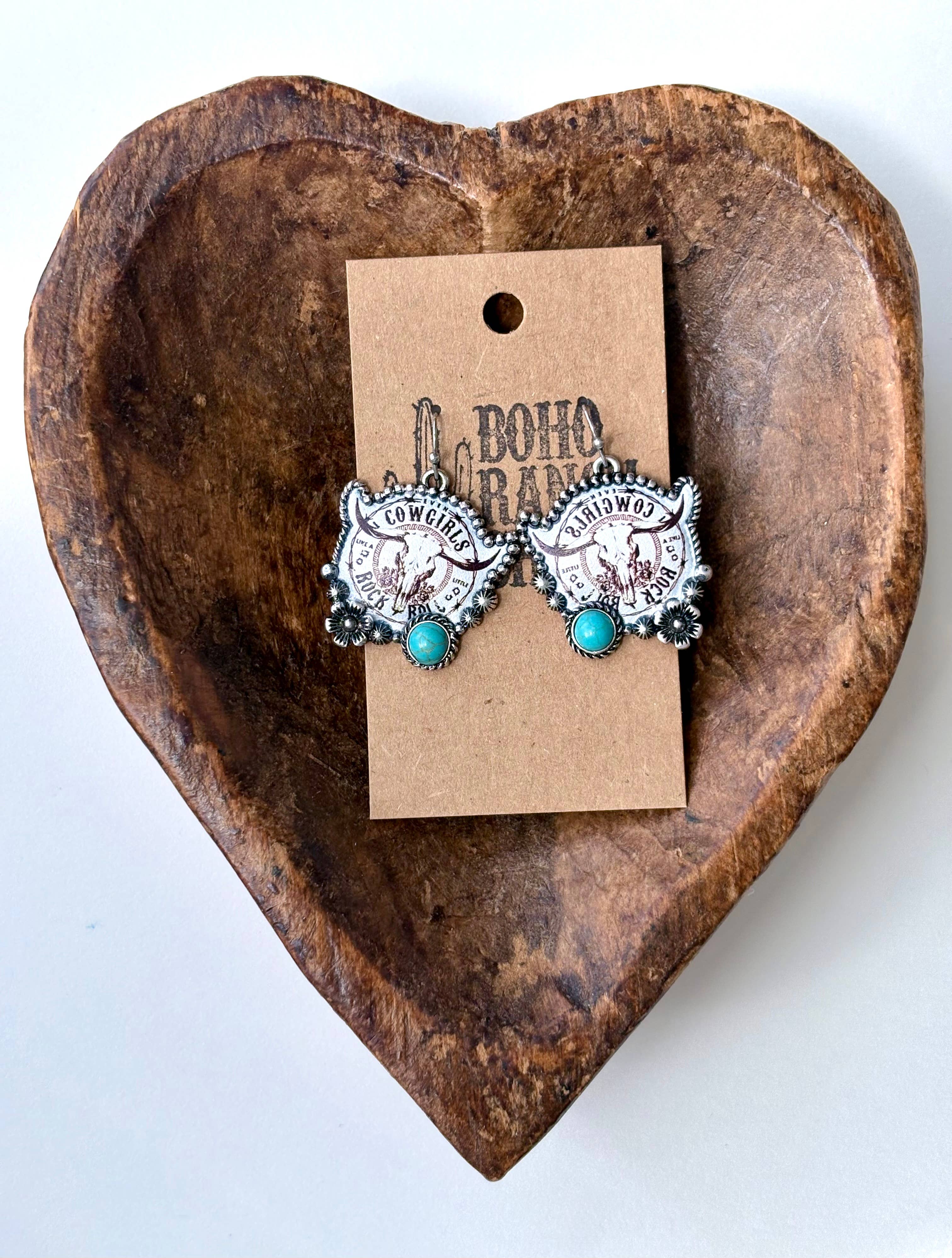 Western Style Cowgirl Pendant Dangle Earrings
