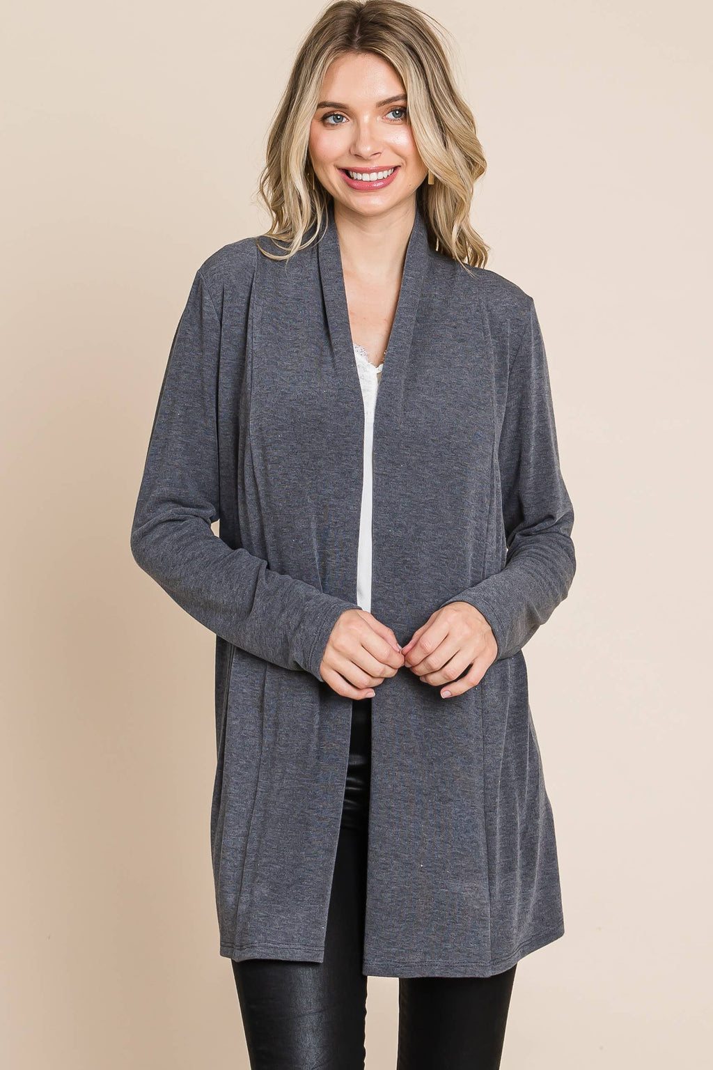 ETK-8867 Soft Solid Open Front Cardigan