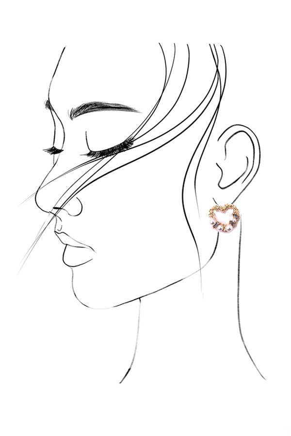 BAGUETTE PEARL HEART POST EARRINGS