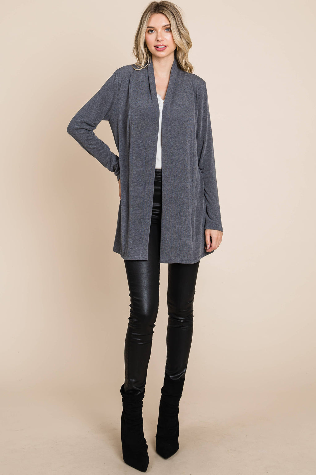 ETK-8867 Soft Solid Open Front Cardigan