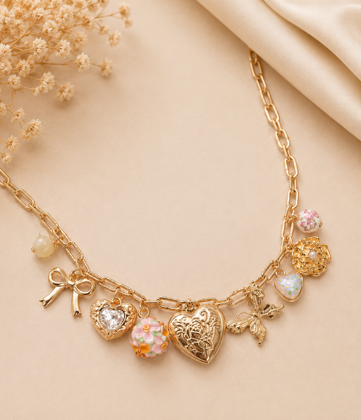 CHARM NECKLACE-HEART LOCKET BUTTERFLY