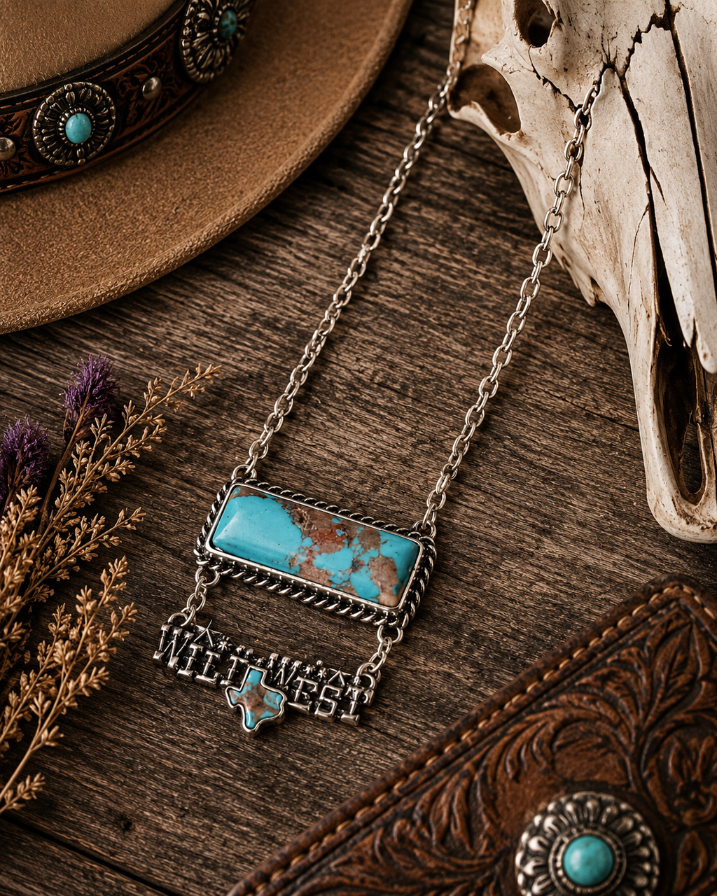Western WILDWEST, COWGIRL Stone Drop Pendant Necklace