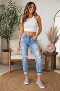 JUDY BLUE  BOYFRIEND PAINT SPLASH DENIM