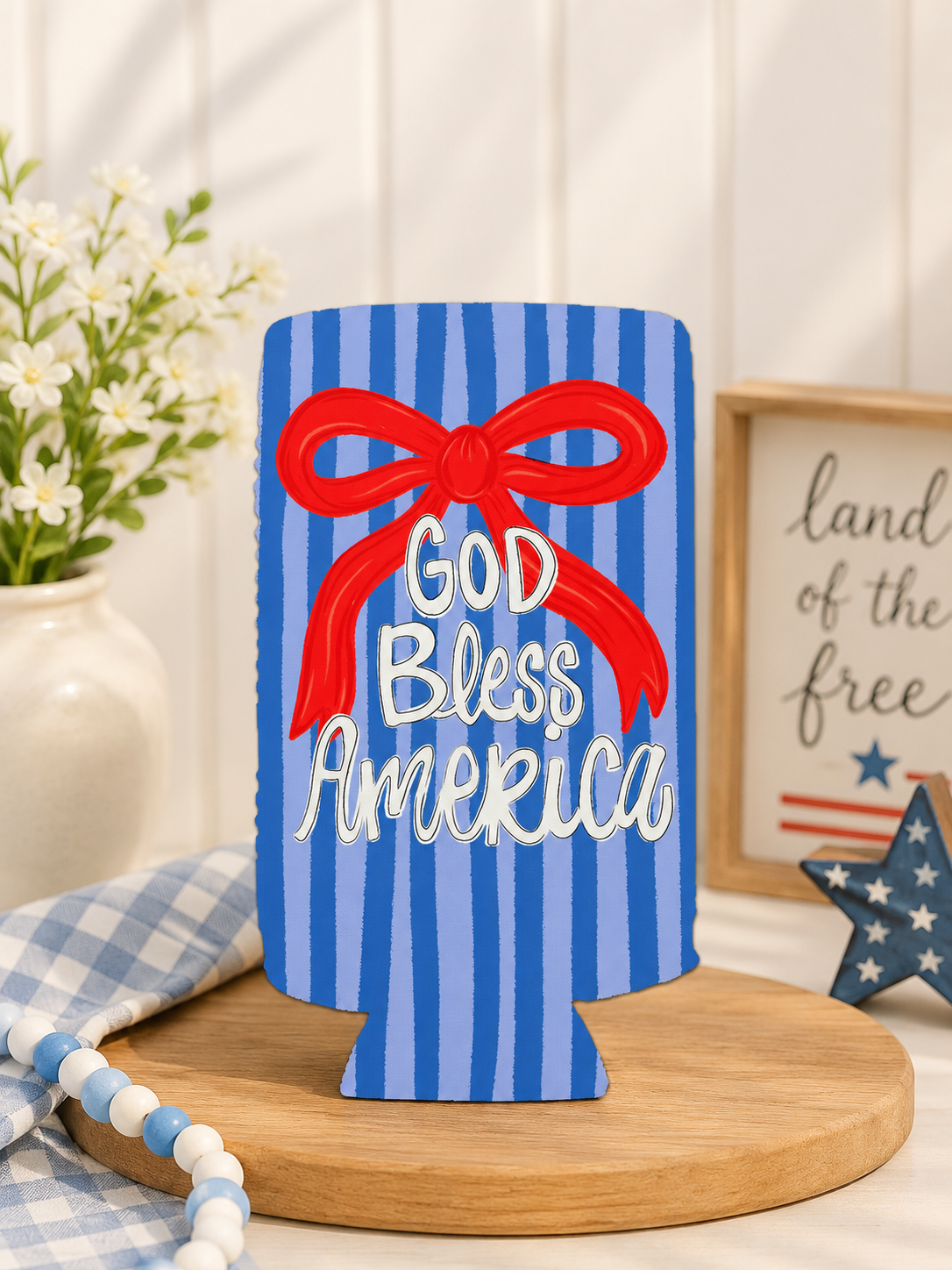 SLIM God bless America bow patriotic koozies 